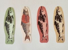 矢島美穂子のGALERIE5『栞』コレクション２８東京藝術大学のミュージアムショップの高橋由一の＜鮭＞の『栞』４枚セット